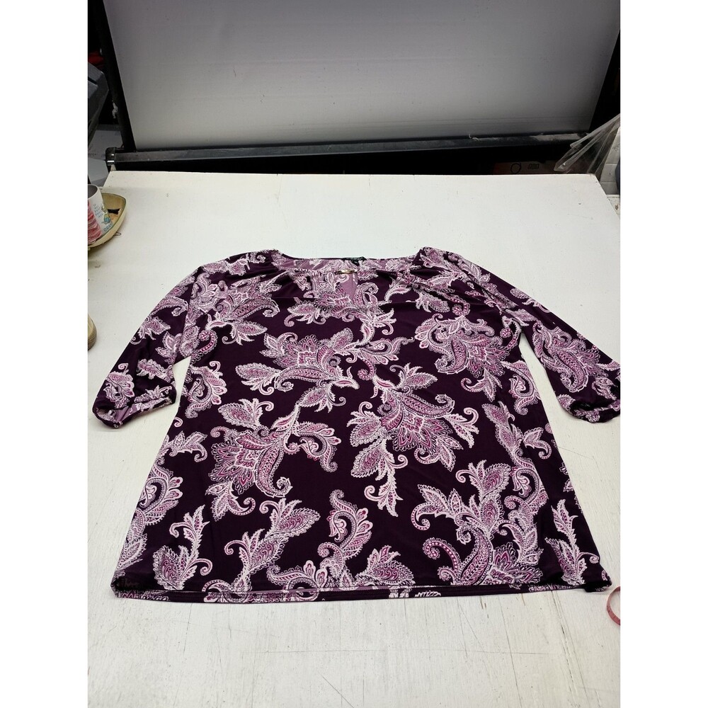 Roz & Ali 2X Purple Pink Floral 3/4 Sleeve Blouse Top Women’s Plus 2X